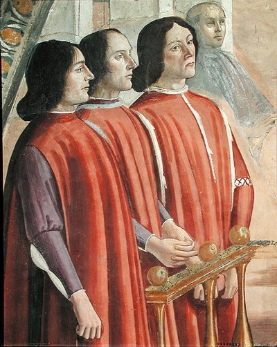 Leden van de Sassetti-familie, uit een scène uit een cyclus van het Leven van St. Franciscus van Assisi, 1486 (detail) door Domenico Ghirlandaio