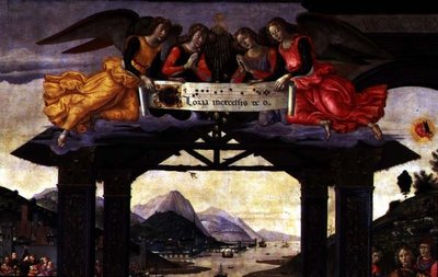 De aanbidding der wijzen, 1488 (tempera op paneel) (detail) door Domenico Ghirlandaio