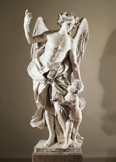 Beschermengel, ca 1724, door Domenico Antonio Vaccaro (1678-1745), marmeren beeld, hoogte 190 cm, anti-Sacristie van de Basiliek van San Paolo Maggiore, Napels, Campania, Italië door Domenico Antonio Vaccaro