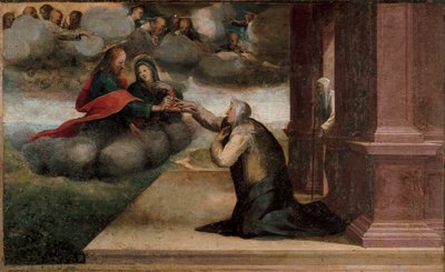 Altaarstuk van de stigmata van Sint Catharina. Detail van de Predelle: Het mystieke huwelijk van Sint Catharina van Siena door Domenico Beccafumi
