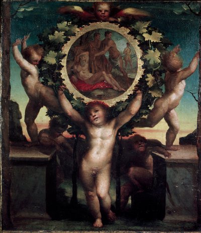 Engelen (Putti) met de dronkenschap van Noach door Domenico Beccafumi