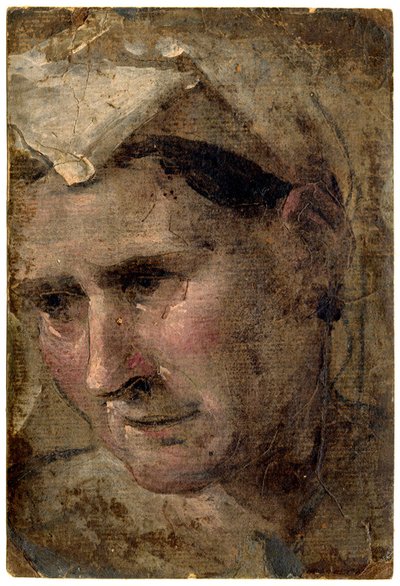 Beccafumi - Hoofd van een oude vrouw kijkend naar links Olieverf op papier, 1953,1212.4 door Domenico Beccafumi