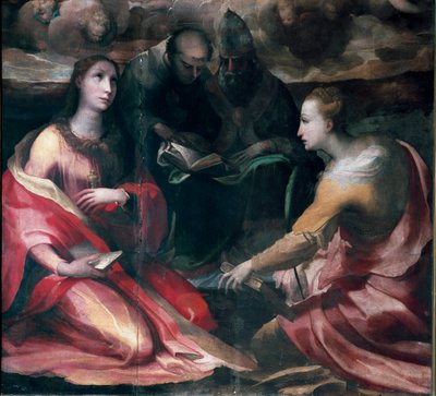 Christus kroont de Maagd Maria en vier heiligen (detail) door Domenico Beccafumi