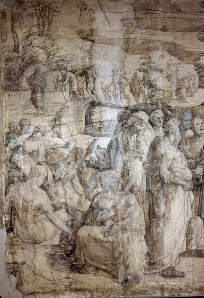 Geschiedenis van Mozes op de berg Sinaï: Hebreeën wachten op de terugkeer van Mozes door Domenico Beccafumi