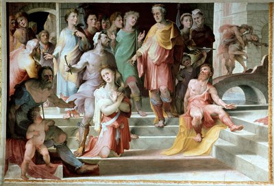Het offer van Seleucos de Locres (Seleucus de Locride) Seleucos om zijn zoon te verblinden, om hem te straffen voor een verkrachting die hij had gepleegd, verkiest een van zijn ogen te sterven. Fresco door Domenico di Giacomo di Pace genaamd Beccafumi (148 door Domenico Beccafumi