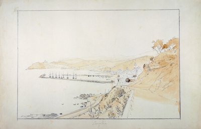 Porto Maurizio gezien vanaf Oneglia, ca 1859, door Pasquale Domenico Cambiaso door Domenico Cambiaso