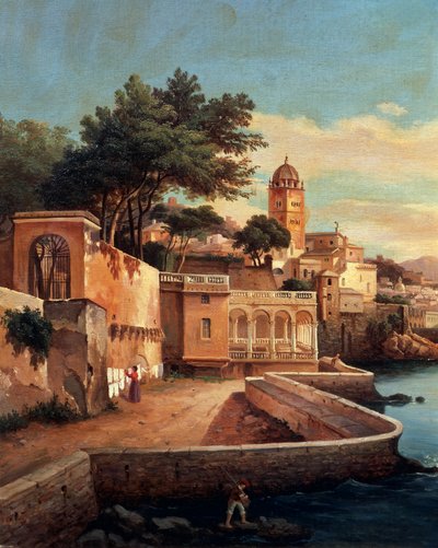Uitzicht op Genua vanuit de tuinen van Palazzo Doria Pamphilj, door Pasquale Domenico Cambiaso (1811-1894), Italië door Domenico Cambiaso