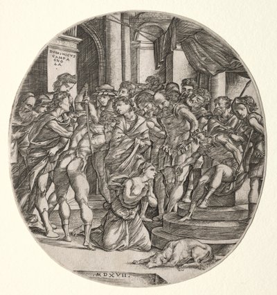 Onthoofding van Sint-Catharina, 1517 door Domenico Campagnola