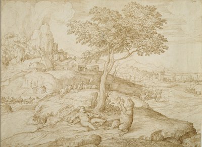 Callistos transformatie in een beer na de geboorte van Arcas, ca. 1558 door Domenico Campagnola