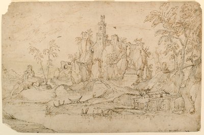 Fantasielandschap met watermolen door Domenico Campagnola