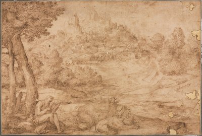 Sint Hiëronymus in een Landschap door Domenico Campagnola