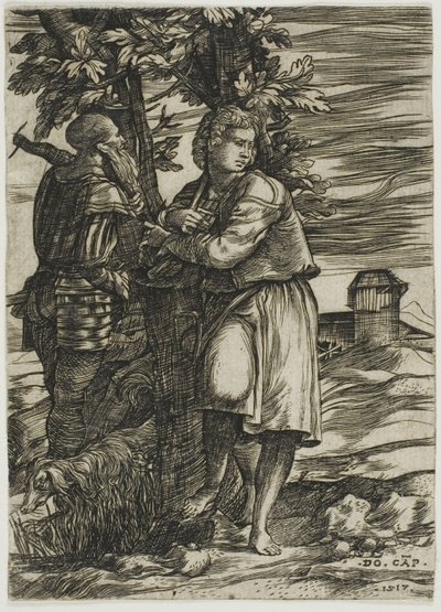 Herder en Oude Krijger door Domenico Campagnola