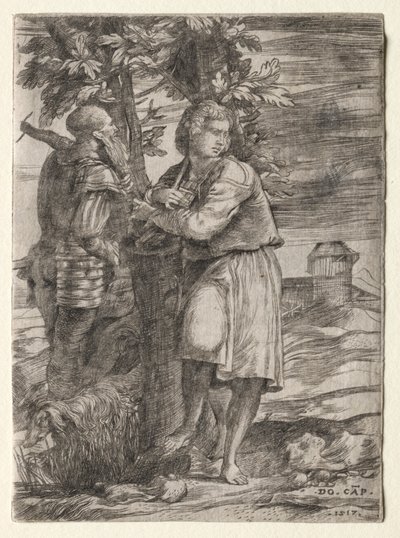 Herder en Oude Krijger, 1517 door Domenico Campagnola