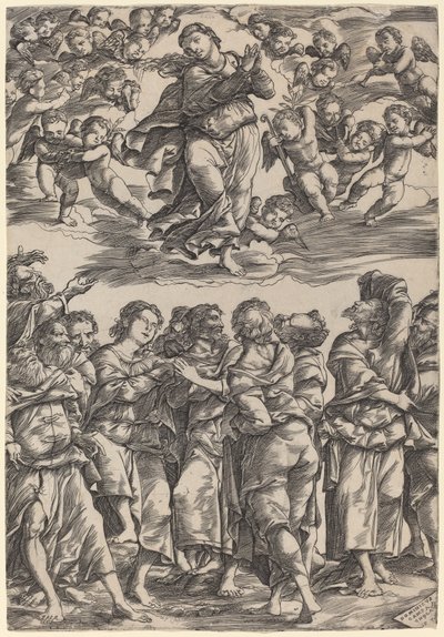 De Tenhemelopneming van de Maagd door Domenico Campagnola