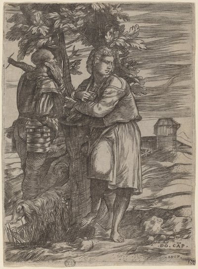De herder en de oude krijger door Domenico Campagnola