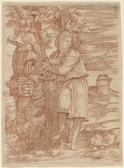 De herder en de oude krijger door Domenico Campagnola