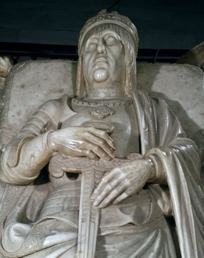 Beeld van een koning, detail van het graf van de katholieke koningen door Domenico Fancelli