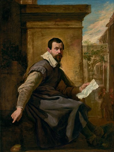 Portret van een man met een blad muziek door Domenico Fetti