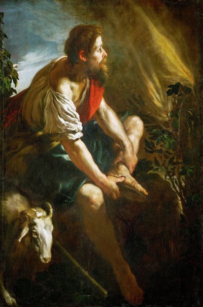 Mozes voor de brandende struik door Domenico Fetti or Feti