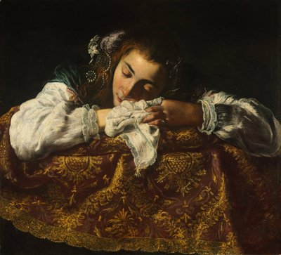 Slapend meisje door Domenico Fetti or Feti