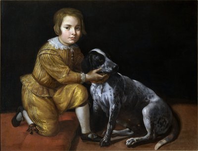 Portret van een jongen met een hond door Domenico Fiasella