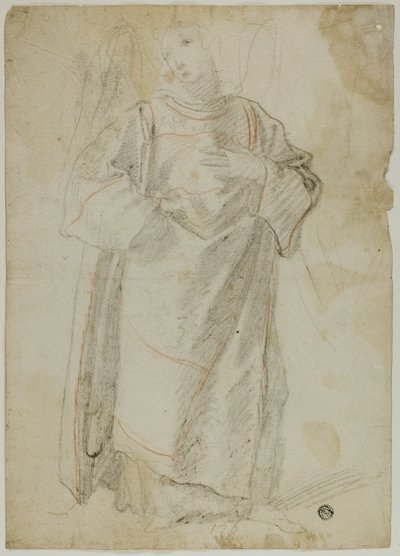 Staande Engel (recto); Studie van Gezicht en Draperie (verso) door Domenico Fiasella