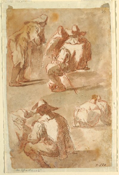 Figurale studies door Domenico Gargiulo, called Micco Spadaro