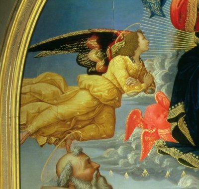 Christus in Glorie met St. Benedictus, St. Romuald, St. Attinia, St. Grecinia en de schenker, abt Buonvicini (detail) door Domenico Ghirlandaio
