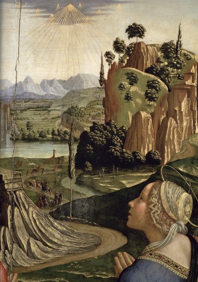 Christus in Glorie met heiligen, detail van het landschap door Domenico Ghirlandaio