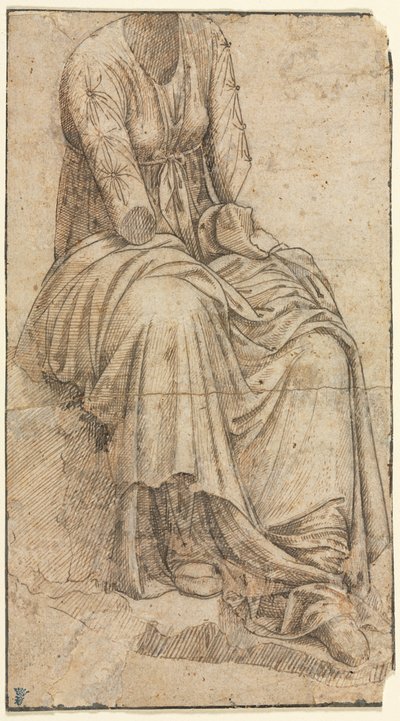Kopie van een Romeins standbeeld van een zittende vrouw door Domenico Ghirlandaio