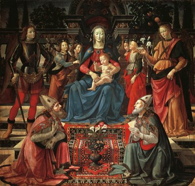 Madonna en Kind op de Troon, St. Zenobius, St. Just, St. Michaël de Aartsengel en St. Rafaël de Aartsengel, ca. 1483 door Domenico Ghirlandaio