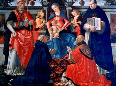 Madonna en Kind op de troon met de Heiligen door Domenico Ghirlandaio