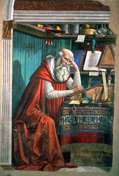 St. Hiëronymus in zijn studeerkamer, 1480 (detail) door Domenico Ghirlandaio