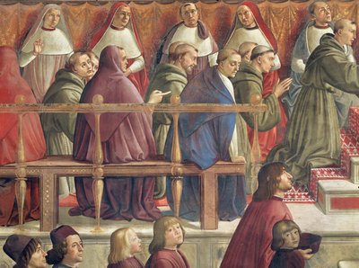 De goedkeuring van de orde door paus Honorius III, scène uit het leven van St. Franciscus van Assisi (detail) door Domenico Ghirlandaio