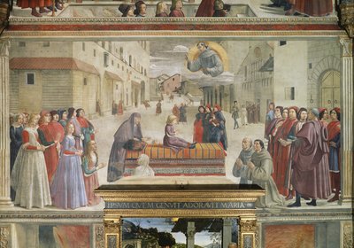 Het wonder van de jongen die weer tot leven komt, scène uit een cyclus van het Leven van St. Franciscus van Assisi (detail) door Domenico Ghirlandaio