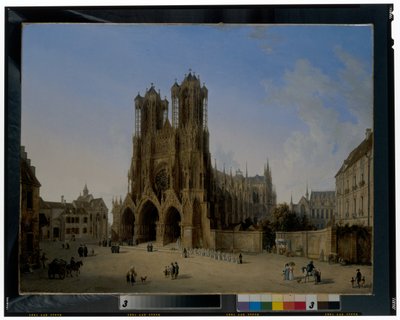 De kathedraal van Notre-Dame, Reims met een processie van communicanten door Domenico II Quaglio