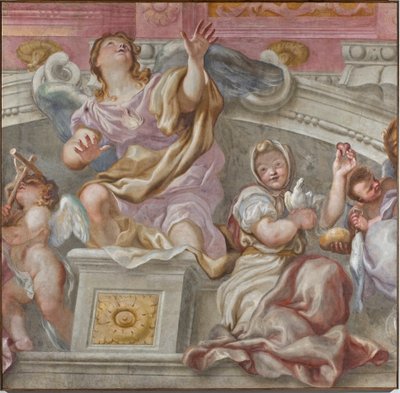 Groep van Deugden: Geloof, Verlangen naar God, Oprechtheid, Carita, 1683-84 door Domenico I Piola
