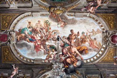Het aanbod aan Jupiter van de sleutels van de Tempel van Janus (of Allegorie van Vrede), plafond van de edele verdieping, c.1665 door Domenico I Piola