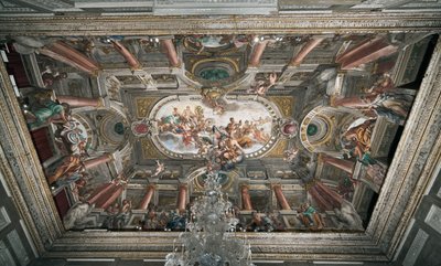 Het aanbod aan Jupiter van de sleutels van de Tempel van Janus (of Allegorie van Vrede), plafond van de edele verdieping, c.1665 door Domenico I Piola