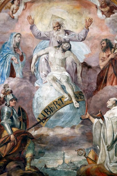 Jezus en God de Vader. Fresco. Genua. Italië. door Domenico Il Sarzana Fiasella