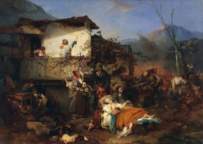Vluchtelingen van dorpsbrand door Domenico Induno
