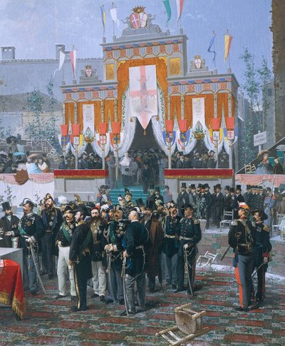 Het leggen van de eerste steen van de Galleria Vittorio Emanuele in Milaan, door Domenico Induno door Domenico Induno