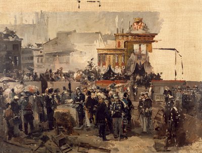 Het leggen van de eerste steen van de Galleria Victor Emmanuel II in Milaan, 7 maart door Domenico Induno