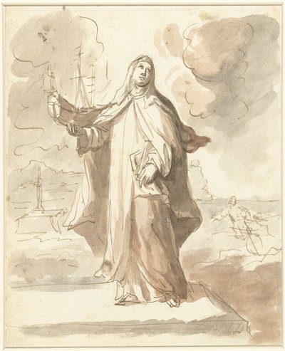 Heilige Brigitta, staande met het schip in de rechterhand door Domenico Mondo