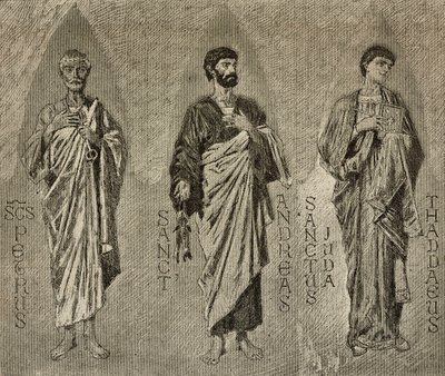Heiligen Petrus, Andreas en Judas de Apostel, cartoons voor mozaïek in de kathedraal van Amalfi door Domenico Morelli