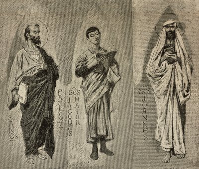 Sint Paulus, Jacobus de Meerdere en Johannes, cartoons door Domenico Morelli voor het mozaïek van de kathedraal van Amalfi, Italië door Domenico Morelli