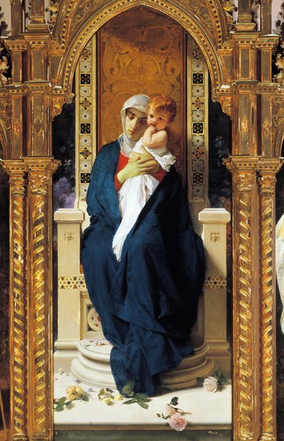 Drieluik van Madonna van Rozen, door Domenico Morelli (1823-1901), (detail), Kapel van Sint-Augustinus, Kasteel van Corigliano Calabro, Calabrië, Italië door Domenico Morelli
