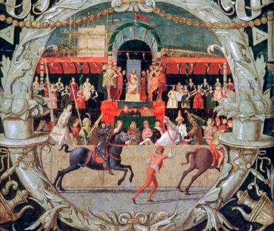 De Verkrachting van de Sabijnse Vrouwen voor het signaal, ca. 1490 door Domenico Morone