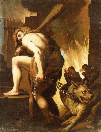 Hercules sleept Cerberus uit de hel door Domenico Pedrini