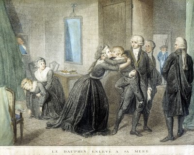 De ontvoering van de dauphin Louis van zijn moeder Marie Antoinette (in hun Tempelgevangenis), 1 juli door Domenico Pellegrini